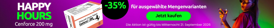 Werbebanner Happy Hours mit Cenforce 200 mg und 35 % Rabatt