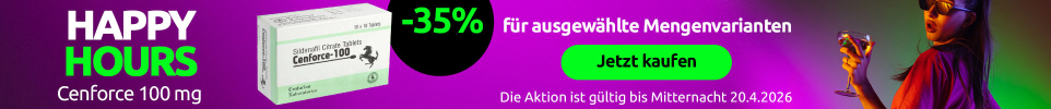 Werbebanner Happy Hours mit Cenforce 100 mg und 35 % Rabatt